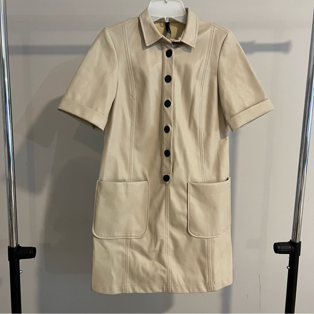 ZARA Cream Faux Leather Button Dress